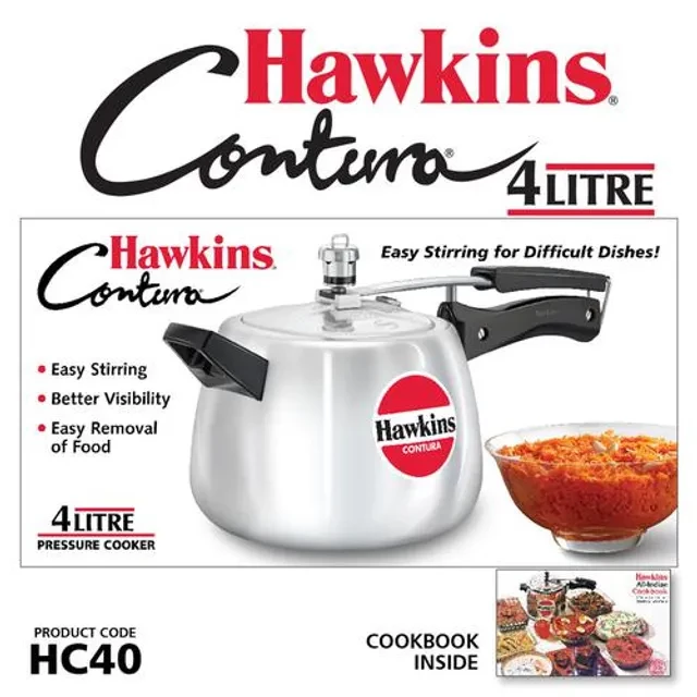 Hawkins Contura Aluminium Inner Lid Pressure Cooker - With Handle, Silver, HC40, 4 l-3.webp